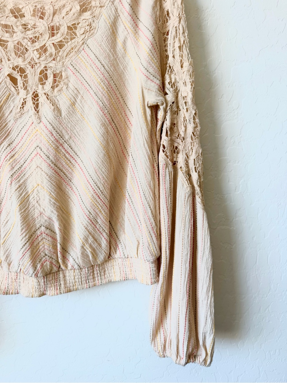 Free People Cream Crochet-Trim Striped Top - Picture 5 of 6